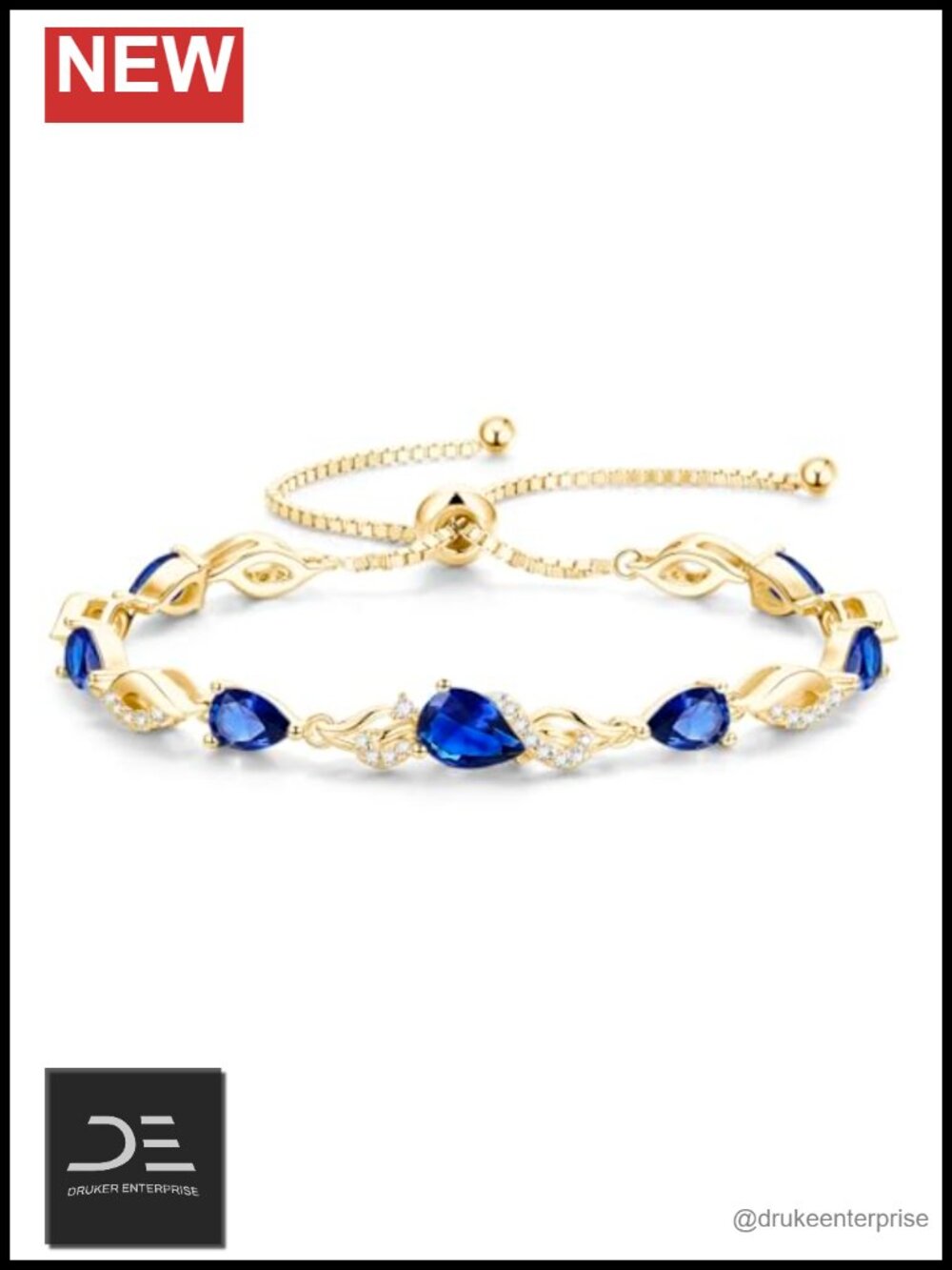 Sterling Silver 14K Gold Plated Adjustable Tennis Bracelet Teardrop